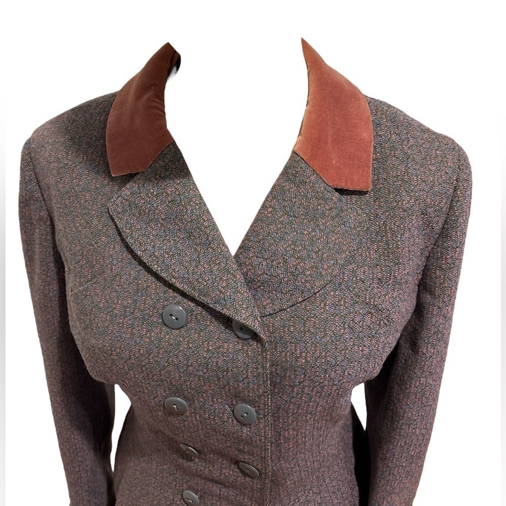 50s 2 PCS TOWN & COUNTRY MCM WOOL TWEED SUIT CROPPED JACKET & PENCIL SKIRT SZ M - Picture 4 of 9